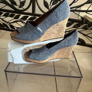 TOMS Women's Denim Blue Cork Wedges